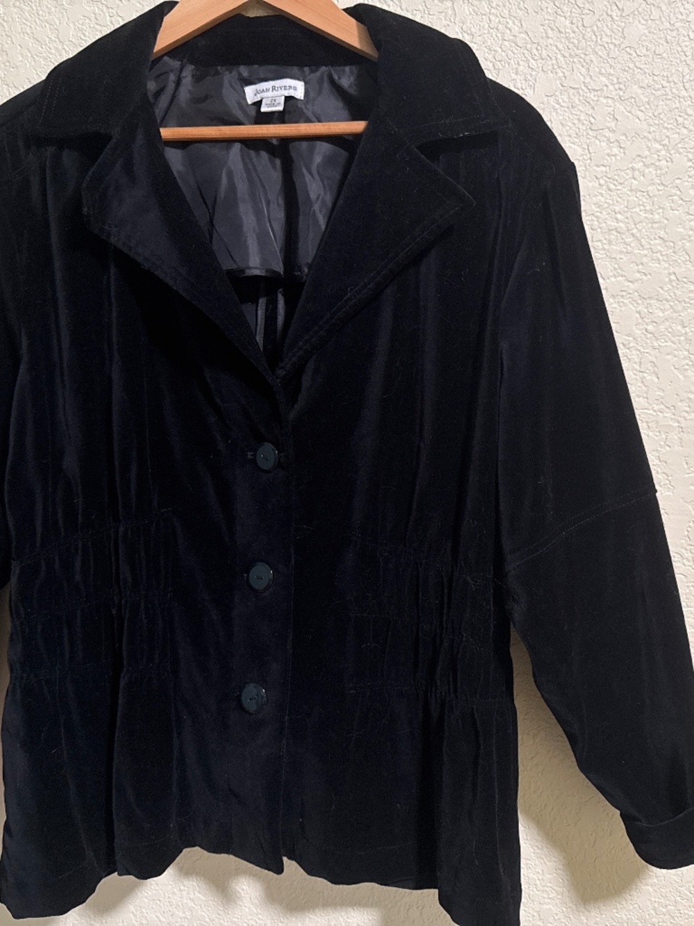 Joan Rivers Black Velvet Smocked Waist Blazer Jacket - Excellent Condition
